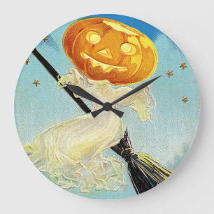 Frohe Halloween-Kürbis-Hexe Große Wanduhr