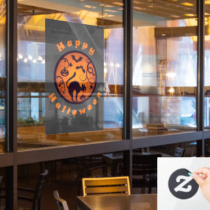 Frohe Halloween Laternenschwarze Katzen Spinnen un Fensteraufkleber