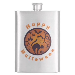 Frohe Halloween Laternenschwarze Katzen Spinnen un Flachmann