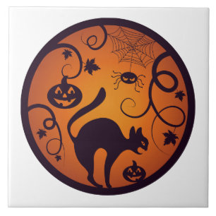 Frohe Halloween Laternenschwarze Katzen Spinnen un Fliese