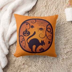 Frohe Halloween Laternenschwarze Katzen Spinnen un Kissen