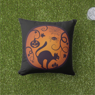 Frohe Halloween Laternenschwarze Katzen Spinnen un Kissen