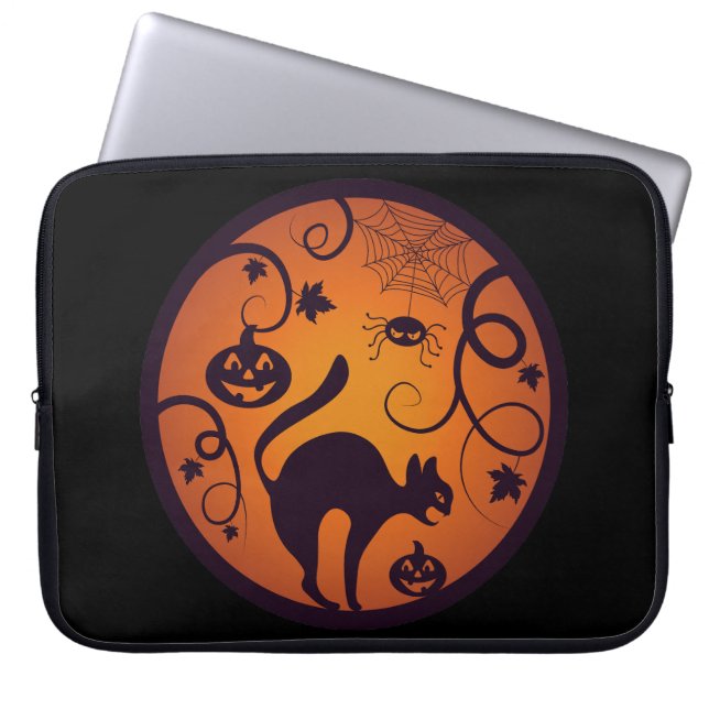 Frohe Halloween Laternenschwarze Katzen Spinnen un Laptopschutzhülle (Vorderseite)