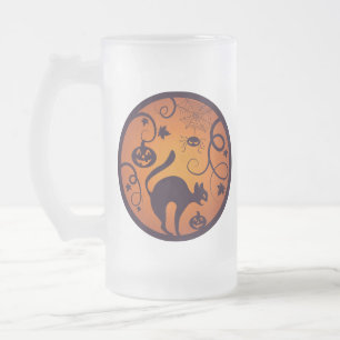 Frohe Halloween Laternenschwarze Katzen Spinnen un Mattglas Bierglas