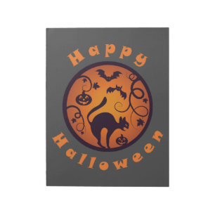 Frohe Halloween Laternenschwarze Katzen Spinnen un Notizblock