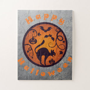 Frohe Halloween Laternenschwarze Katzen Spinnen un Puzzle