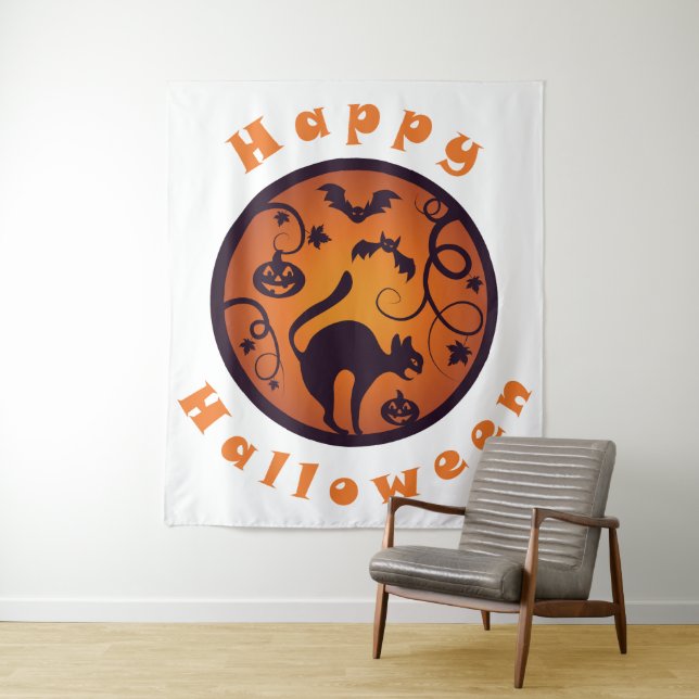 Frohe Halloween Laternenschwarze Katzen Spinnen un Wandteppich (Beispiel)