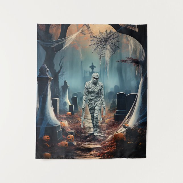 Frohe Halloween-Mama auf einem Friedhof Wandteppich (Vorderseite)