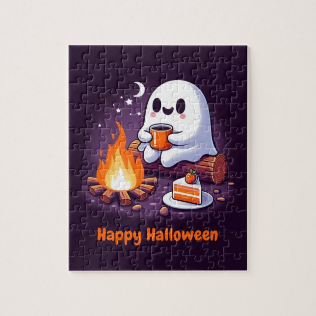 Frohe Halloween mit Geist trinken Kaffee Puzzle (Vertikal)