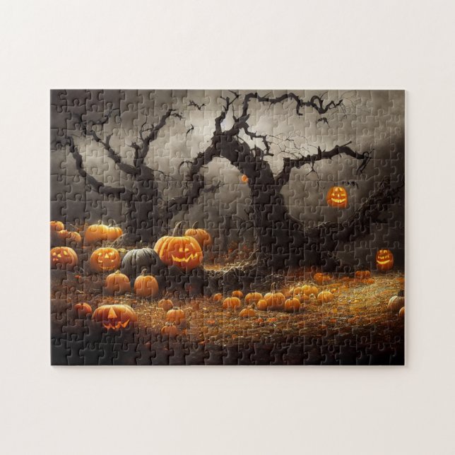Frohe Halloween mit Kürbissen. Puzzle (Horizontal)