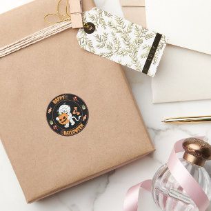 Frohe Halloween Mummy Wandern mit Kürbisaufkleber Runder Aufkleber