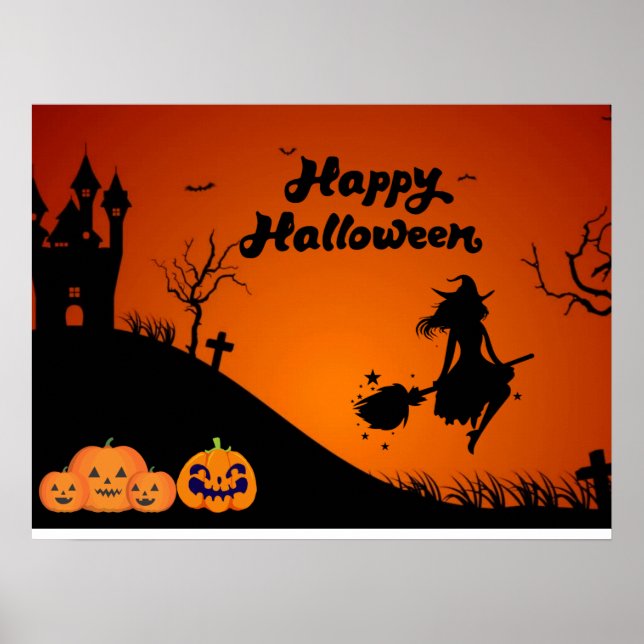 Frohe Halloween-Nacht - Spooky Hexe, Pumpkins Poster (Vorne)