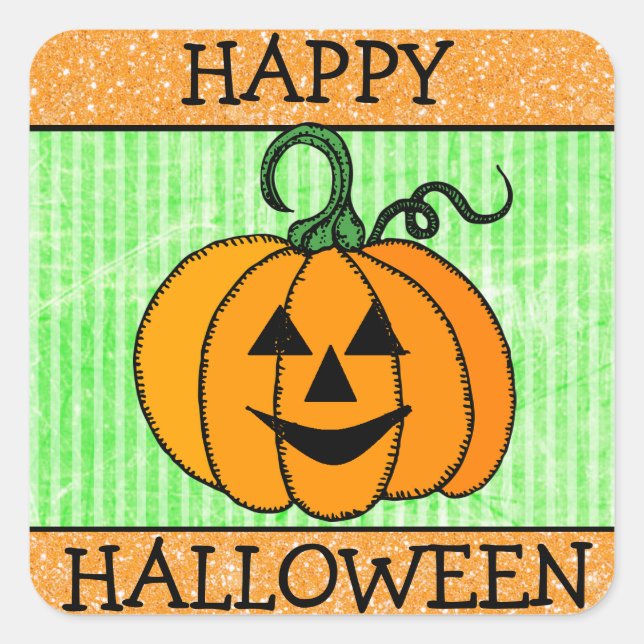 Frohe Halloween Orange & Green Pumpkin Sticker (Vorderseite)