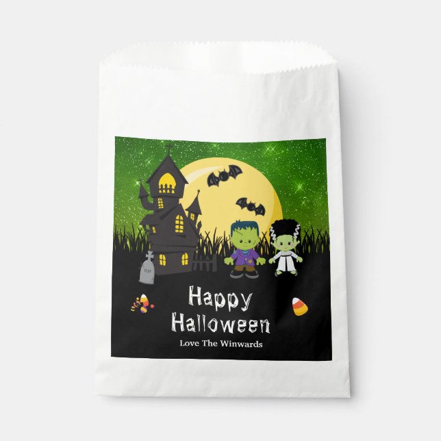 Frohe Halloween Party Monster Green Geschenktütchen (Vorderseite)