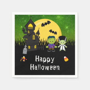 Frohe Halloween Party Monster Green Serviette