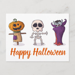Frohe Halloween Pumpkin, Skelett und Dracula Postkarte