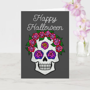 Frohe Halloween Rainbow Skull mit Rose Karte