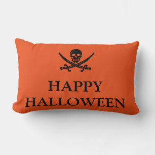 Frohe Halloween Schädel mit ihrem Broom Orange Thr Lendenkissen