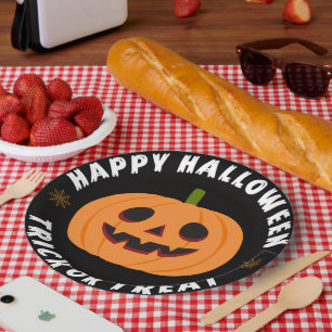 Frohe Halloween Schwarze Süßigkeiten oder Saures Pappteller