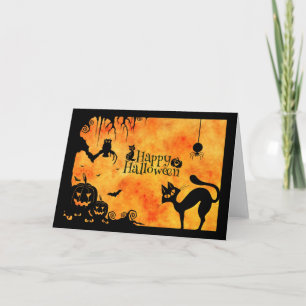 Frohe Halloween Silhouette Black Cat und Freunde Karte