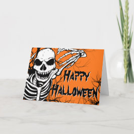 Frohe Halloween Skeleton Orange Black Spooky Karte