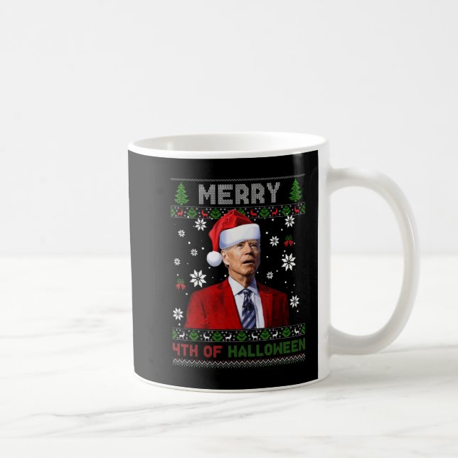 Frohe Halloween Spaß Biden Ugly Weihnachten Kaffeetasse (Rechts)