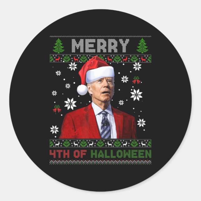 Frohe Halloween Spaß Biden Ugly Weihnachten Runder Aufkleber (Vorderseite)
