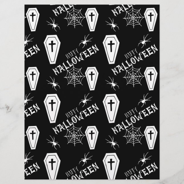 Frohe Halloween Spiders & Coffins Scrapbook Paper (Vorderseite)
