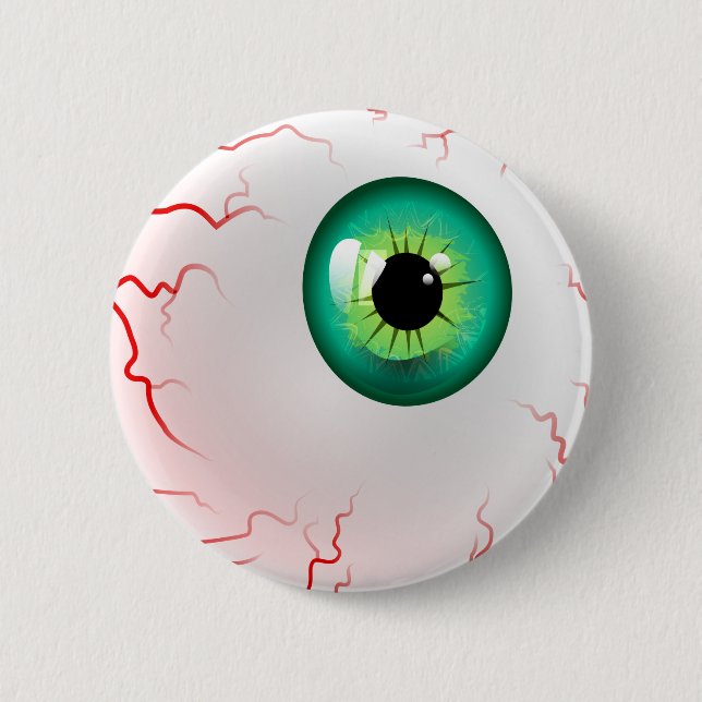 Frohe Halloween! Spooky Green Eyeball Button (Vorderseite)