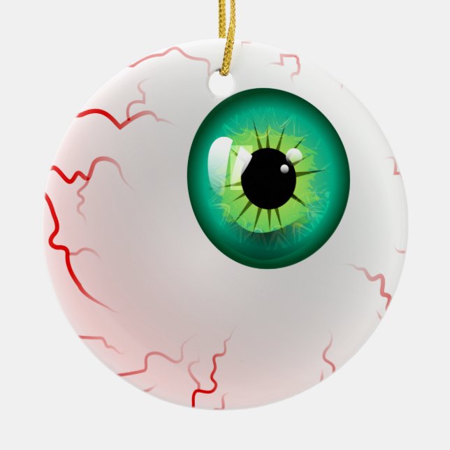 Frohe Halloween! Spooky Green Eyeball Keramik Ornament (Vorne)