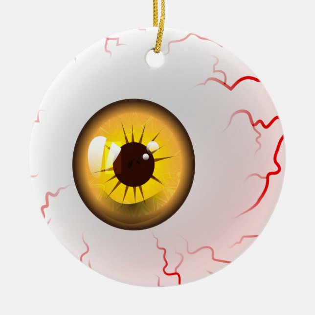 Frohe Halloween! Spooky Yellow Eyeball Keramik Ornament (Vorne)