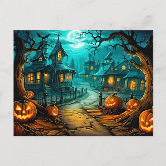 Frohe Halloween Spuk House nach Mitternacht Postkarte (Vorderseite)