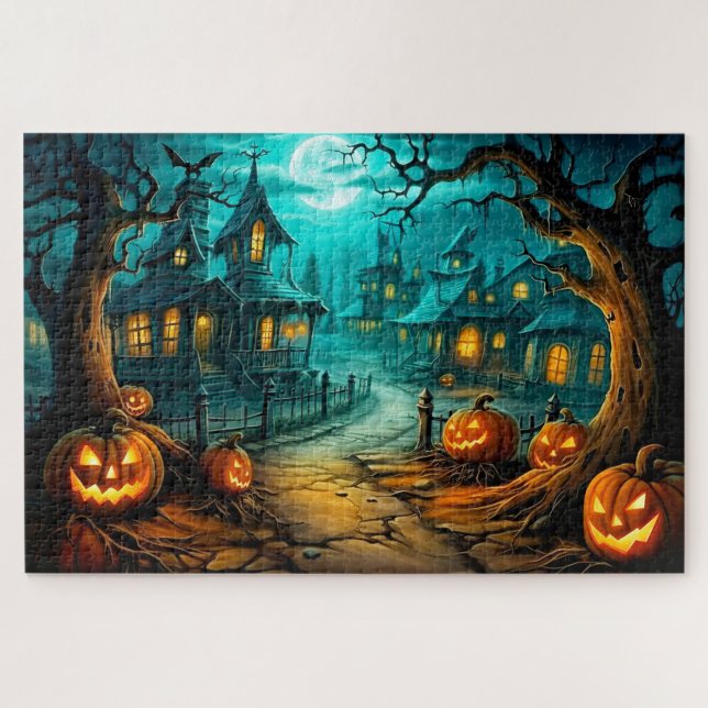 Frohe Halloween Spuk House nach Mitternacht Puzzle (Horizontal)