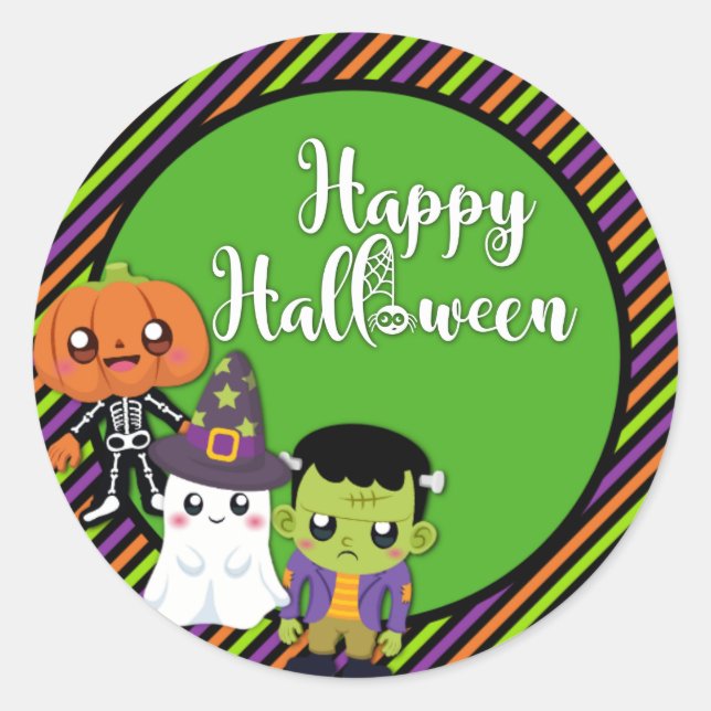 Frohe Halloween-Sticker mit Monstern Runder Aufkleber (Vorderseite)