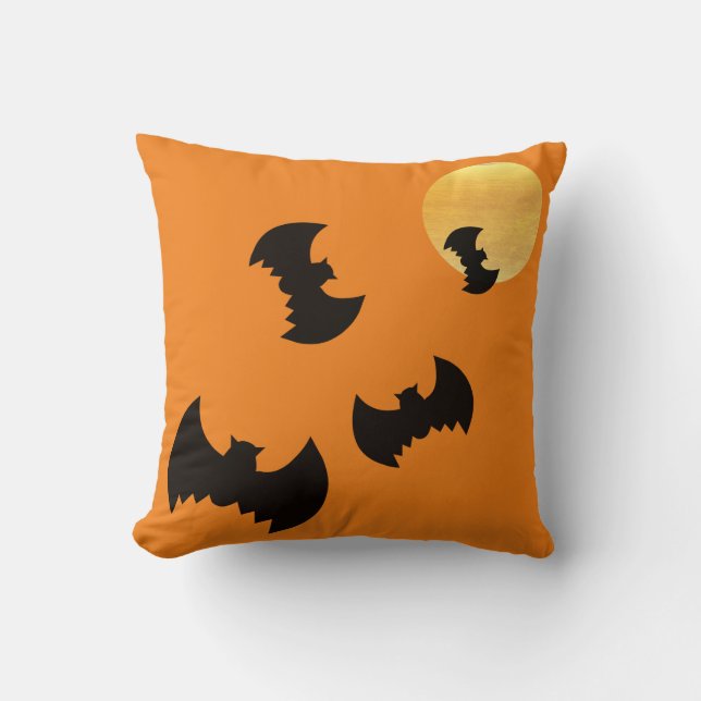 Frohe Halloween Trick oder Treat Bats mit dem Mond Kissen (Vorderseite)