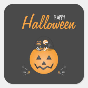 Frohe Halloween-Trick oder Treat Pumpkin-Buckel Quadratischer Aufkleber