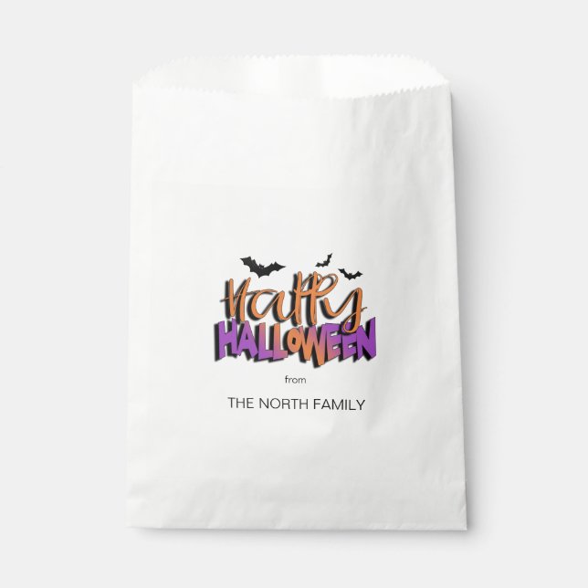 Frohe Halloween Typografie mit Orange/Fledermäuse- Geschenktütchen (Vorderseite)
