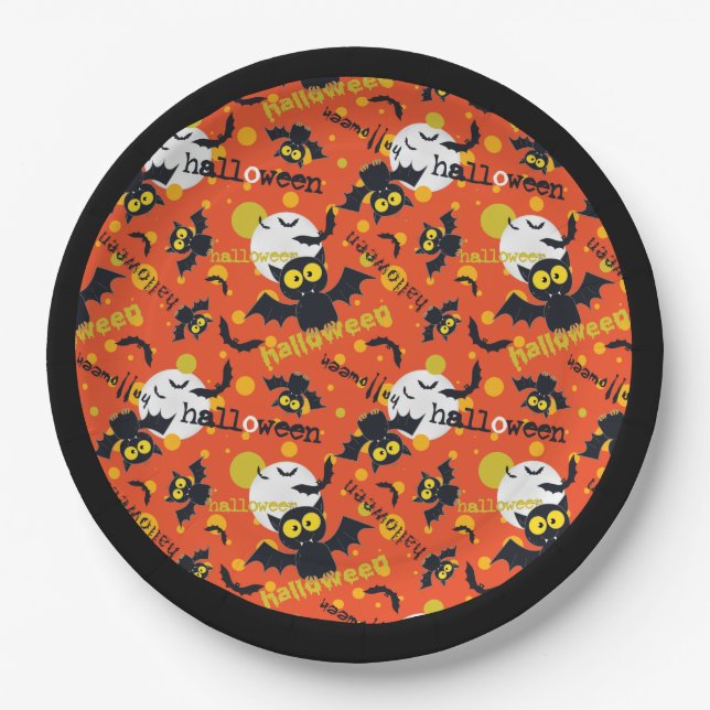 Frohe Halloween Vampire Bat Vollmond Fangs Pappteller (Vorderseite)