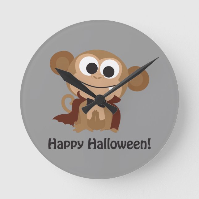 Frohe Halloween! Vampire Monkey Runde Wanduhr (Vorderseite)