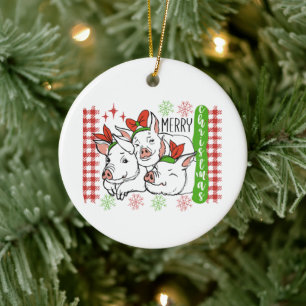 Frohe helle Schweine Urlaub Keramik Ornament