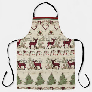 Frohe helle Weihnachtsbaume Hirsch Rustikales Holz Schürze