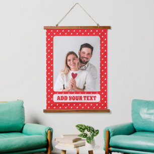 Frohe Herzen Valentinstag Modernes Liebesmuster Wandteppich Mit Holzrahmen