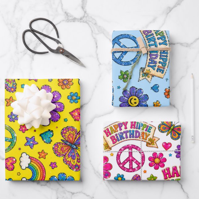 Frohe Hippie Geburtstag verschiedene Blätter für a (Vorderseite)
