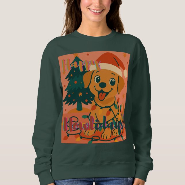 Frohe Howlidays! Lustiger Weihnachtsmann-Hund Sweatshirt (Vorderseite)