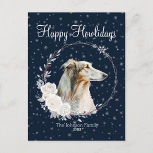 Frohe Howlidays Süßer Borzoi Hund Feiertagspostkarte