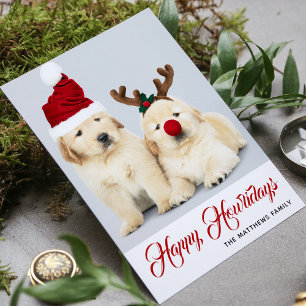 Frohe Howlidays Welpen-Hund-Feiertagsfoto Weihnach Feiertagskarte