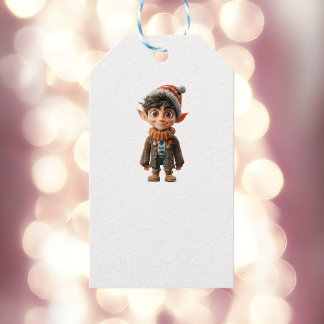 Frohe junge Weihnachts-Elf Weiße Geschenkartikel T Geschenkanhänger