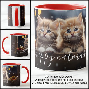 Frohe Katmas Katze Schönes Foto Vorlagen Text Tasse