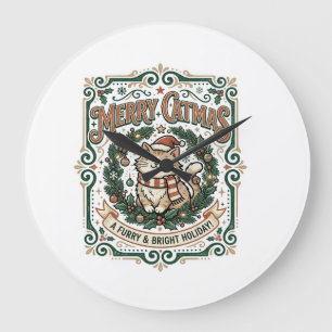 Frohe Katzenweihnacht Katze Weihnachten Vintage Ve Große Wanduhr