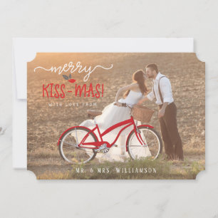 Frohe Kiss-Mas Vintage-Feiertags-Neuvermählte-Foto Feiertagskarte